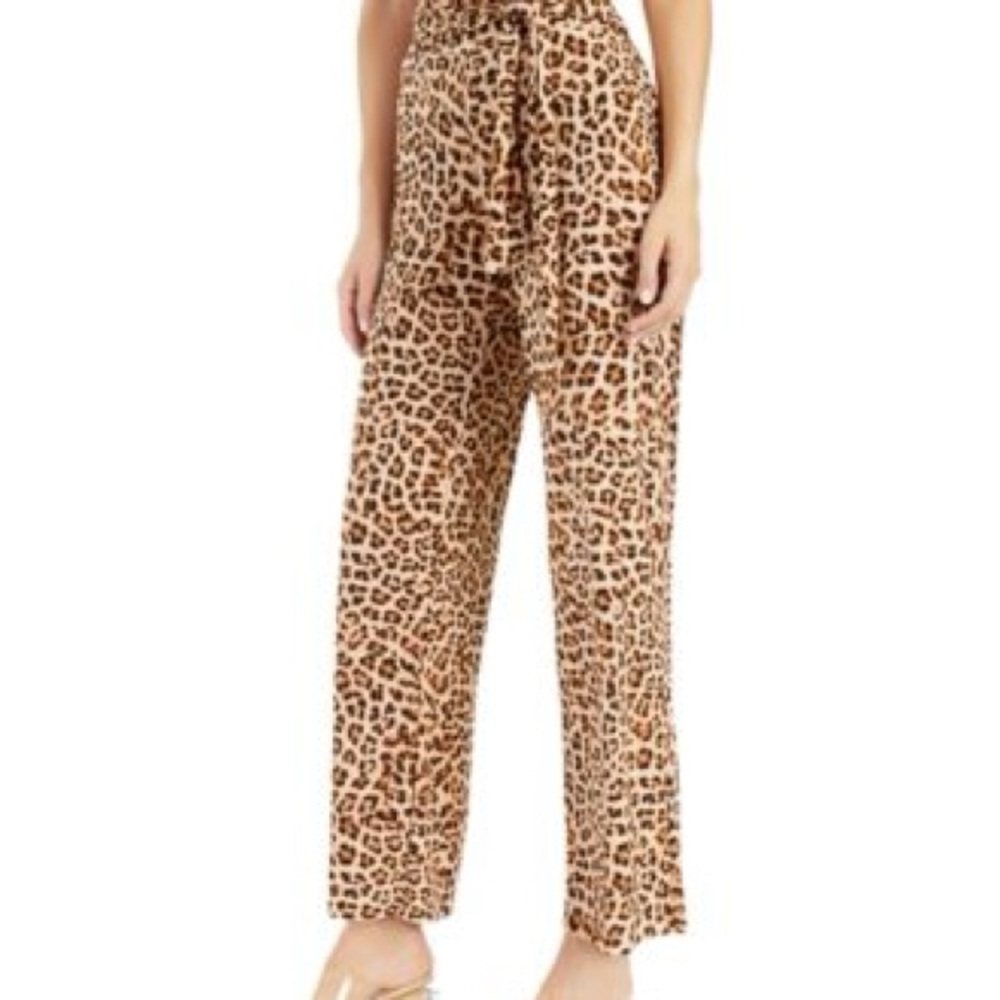 INC WIDE LEG TIE FRONT Leopard Print Women's Pants